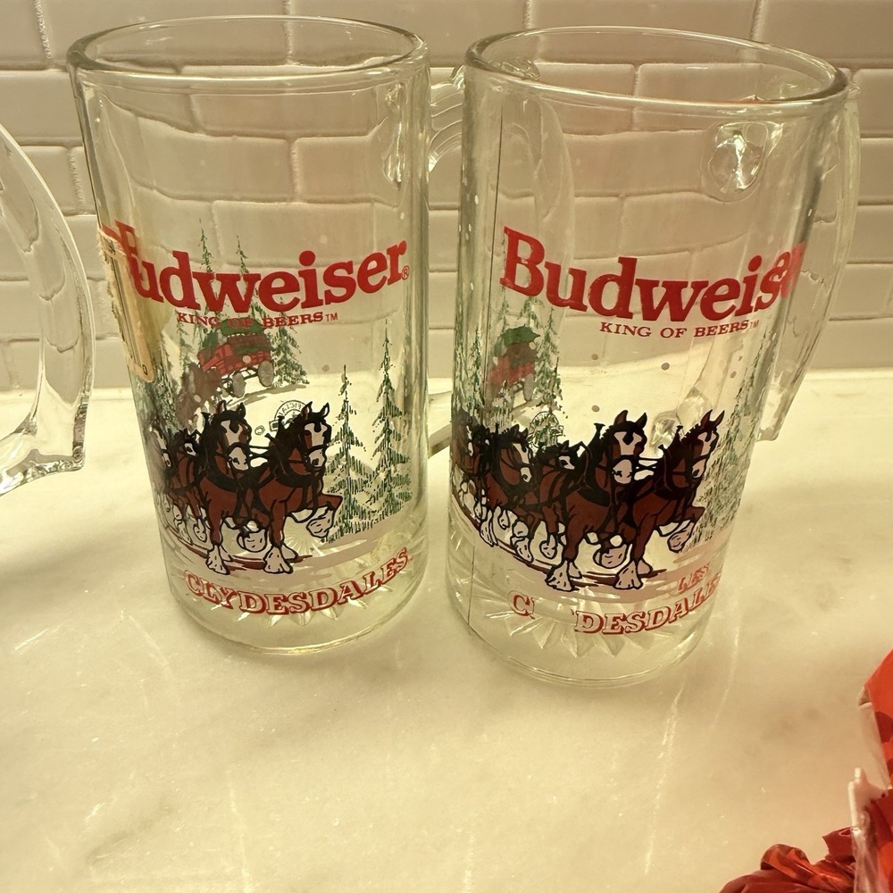 Vtg 1989 Anheuser Busch Budweiser Clydesdales Beer Mugs 4pc 12oz Holiday Stein - Picture 10 of 10